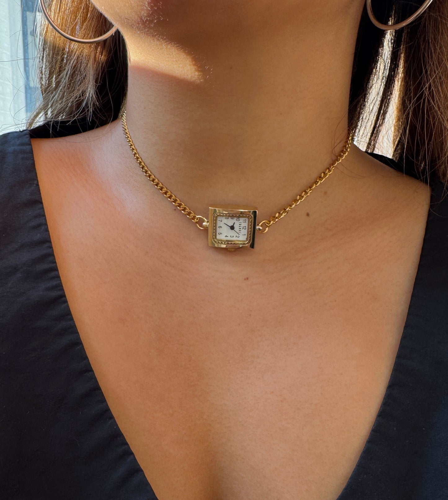 Single Gold Rectangle Watch Necklace