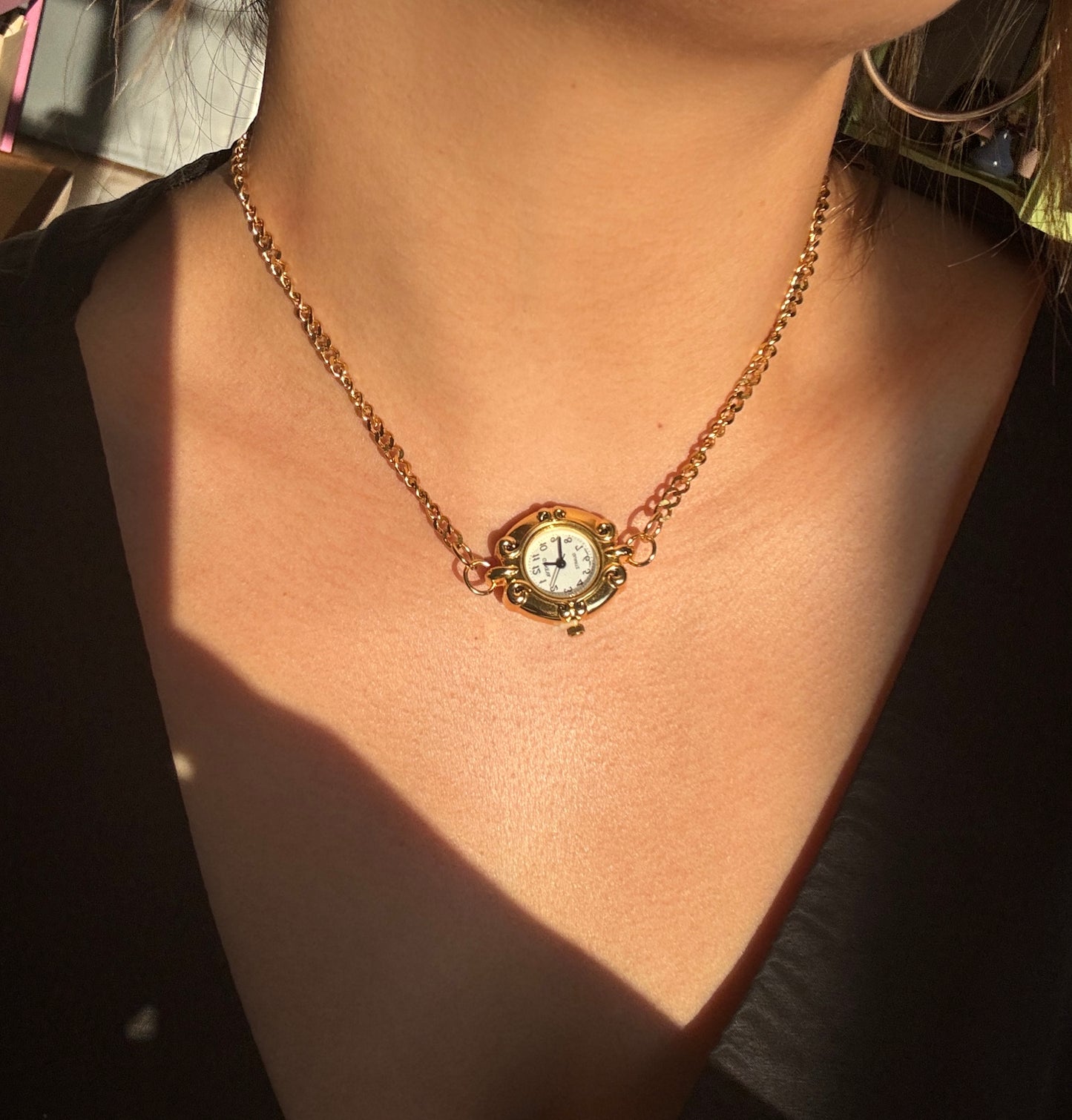 Gold White Circle Watch Choker
