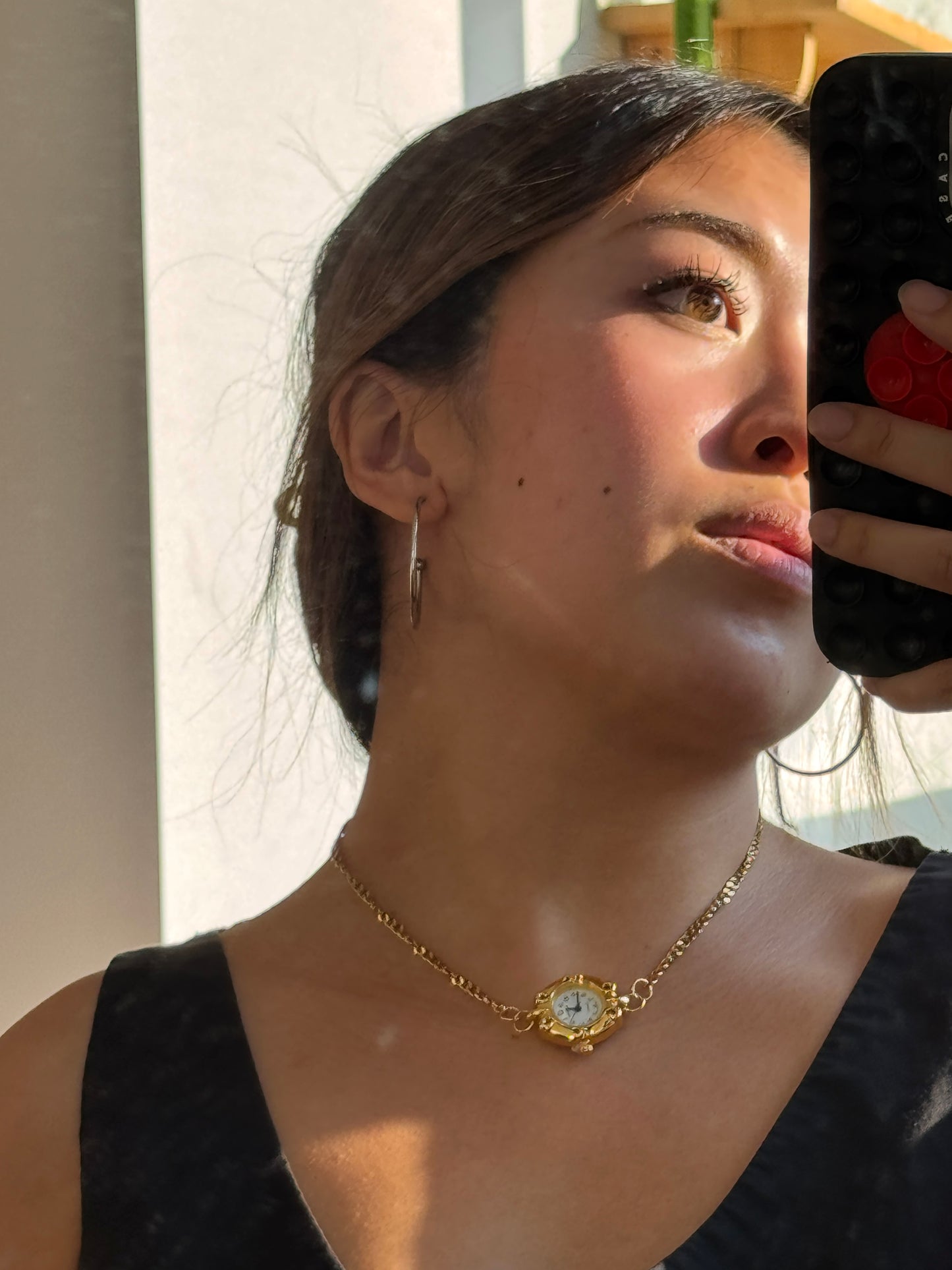 Gold White Circle Watch Choker
