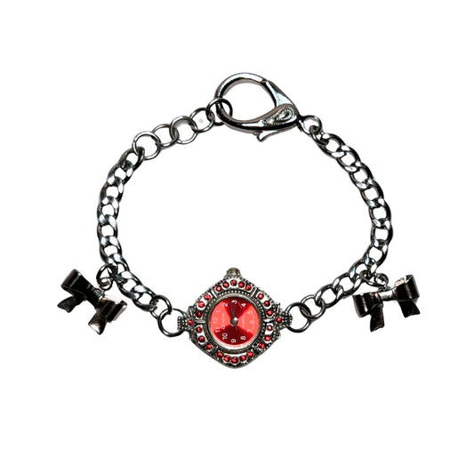 Festive Cherry Red Bows Watch Bracelet