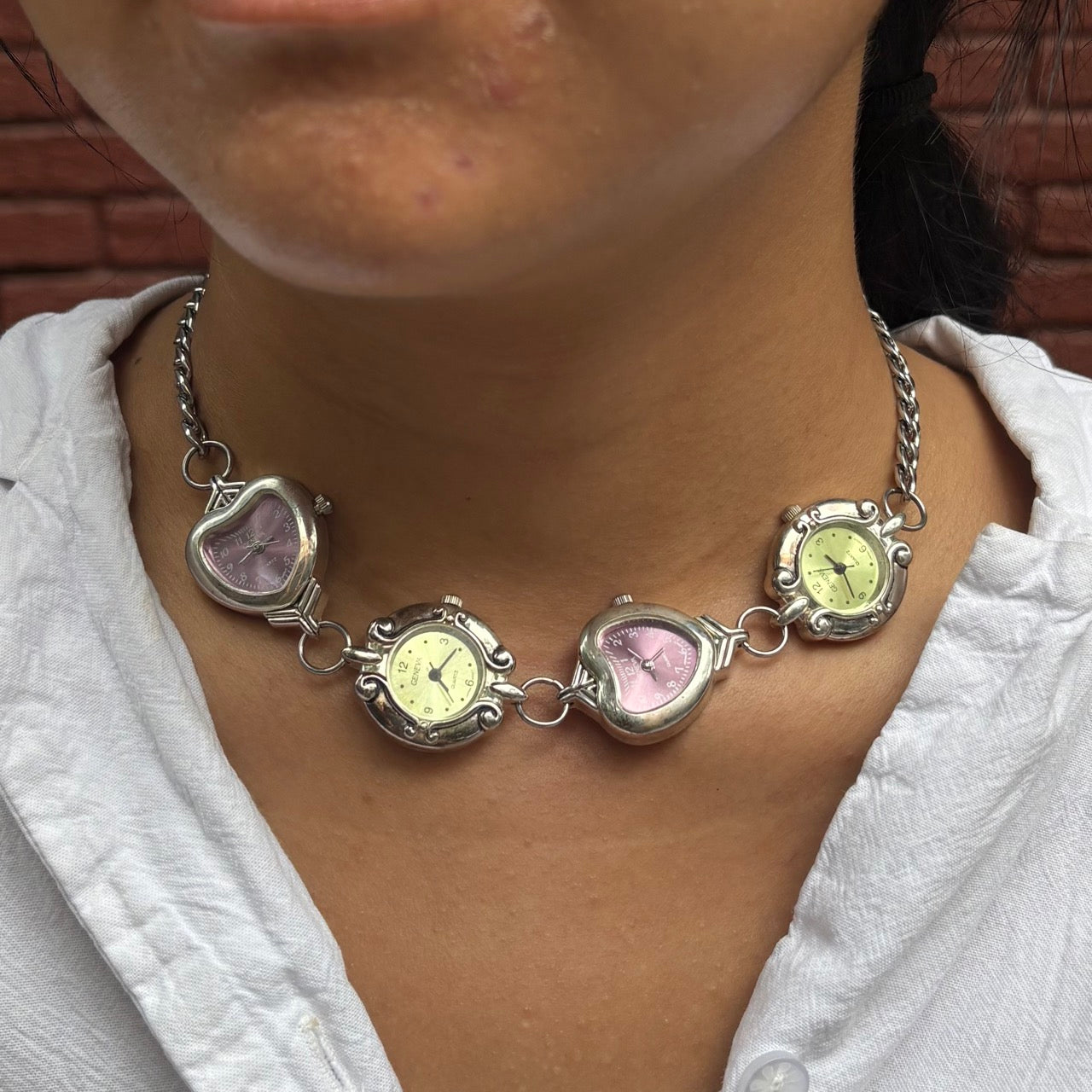 Silver Green and Purple 4-Watch Necklace