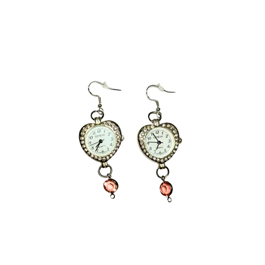 Gemstone Heart Watch Earrings