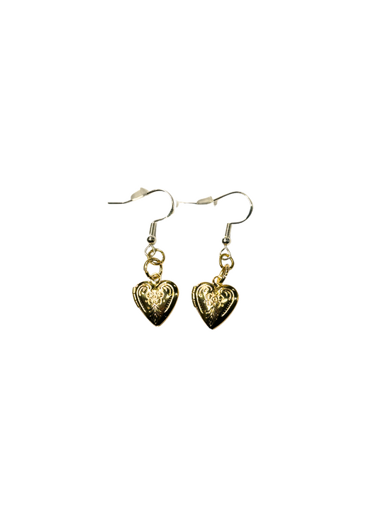 Gold Heart Locket Earrings