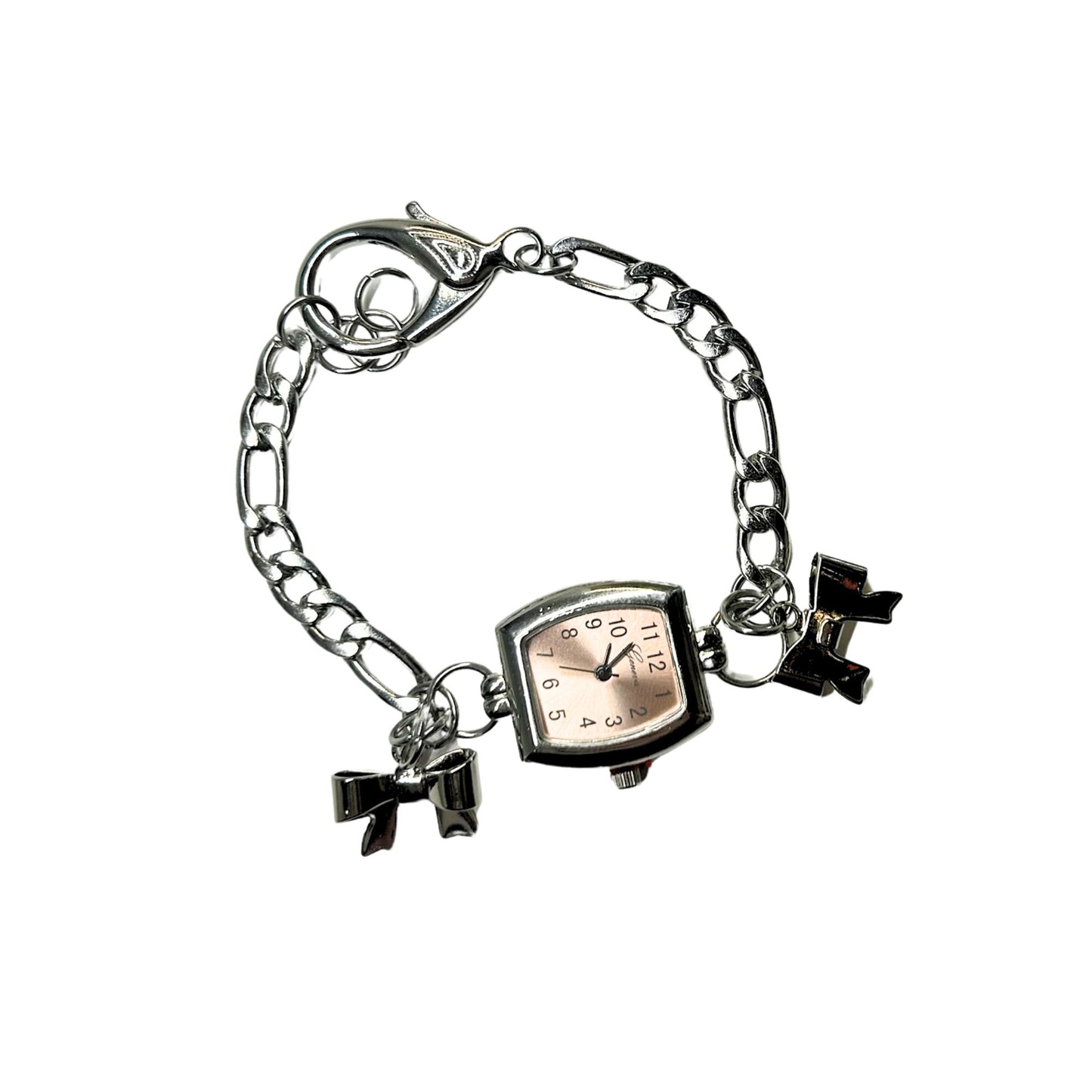 Pink Square Bows Silver Watch Bracelet