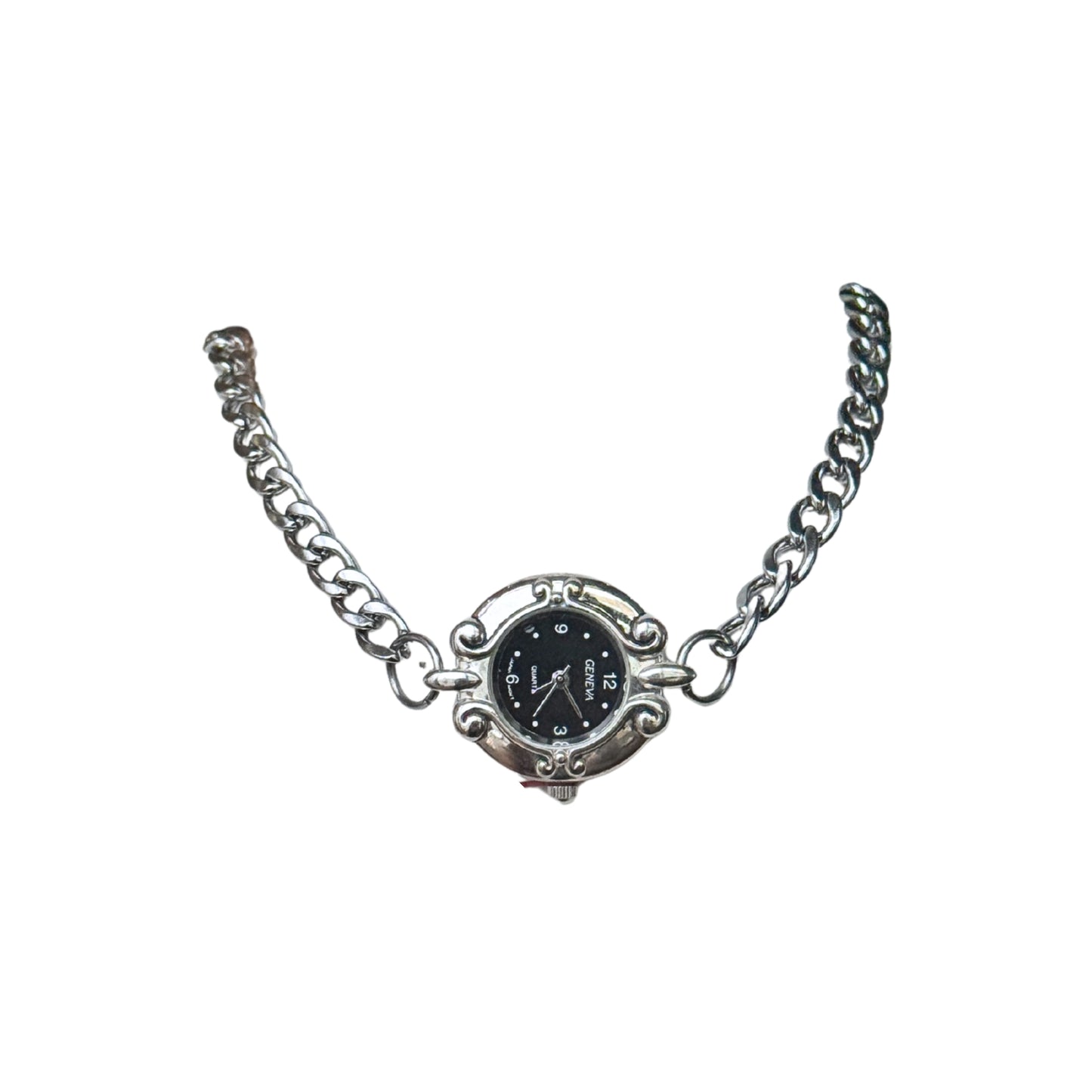 Silver Black Watch Chain Necklace