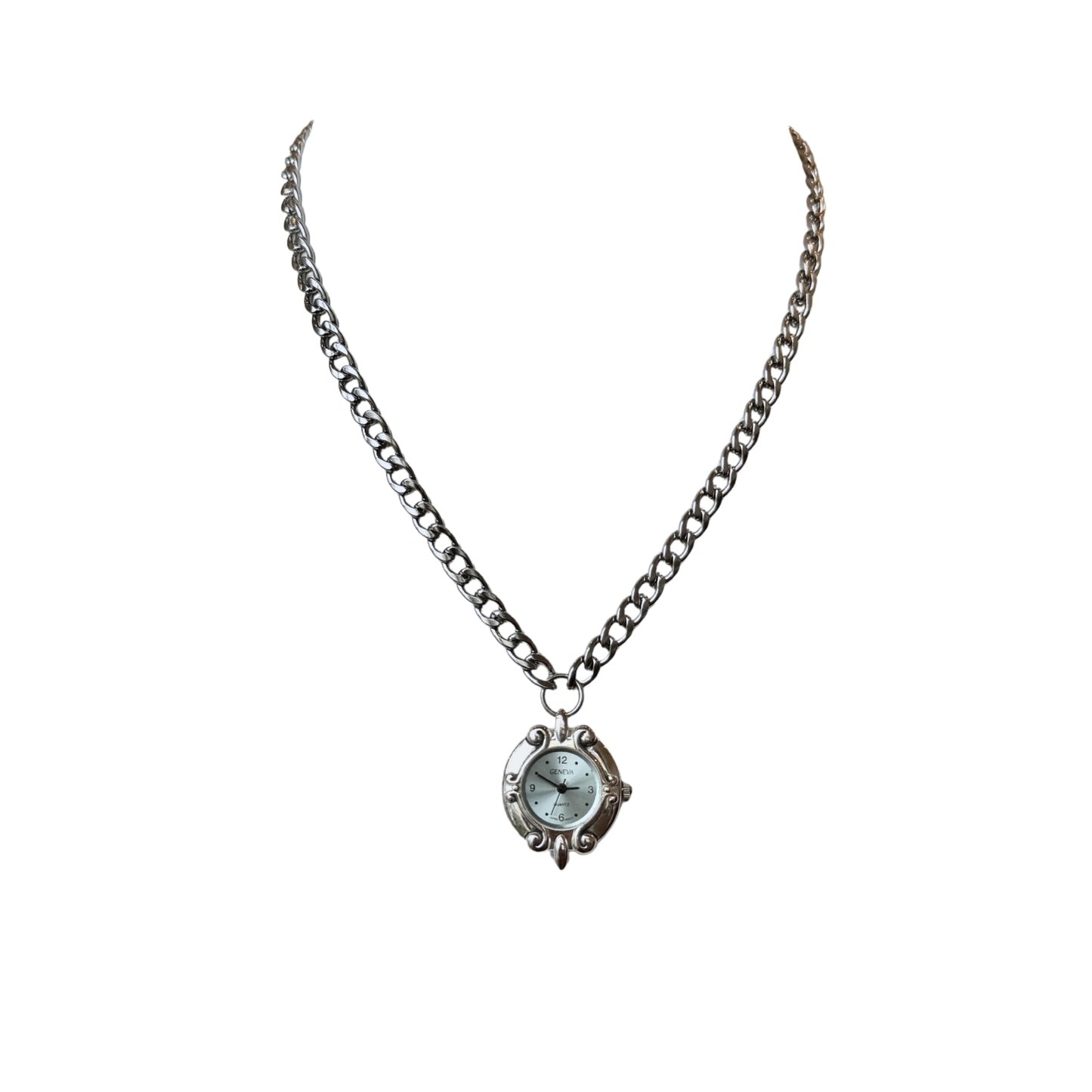 Silver Blue Watch Saber Chain Necklace