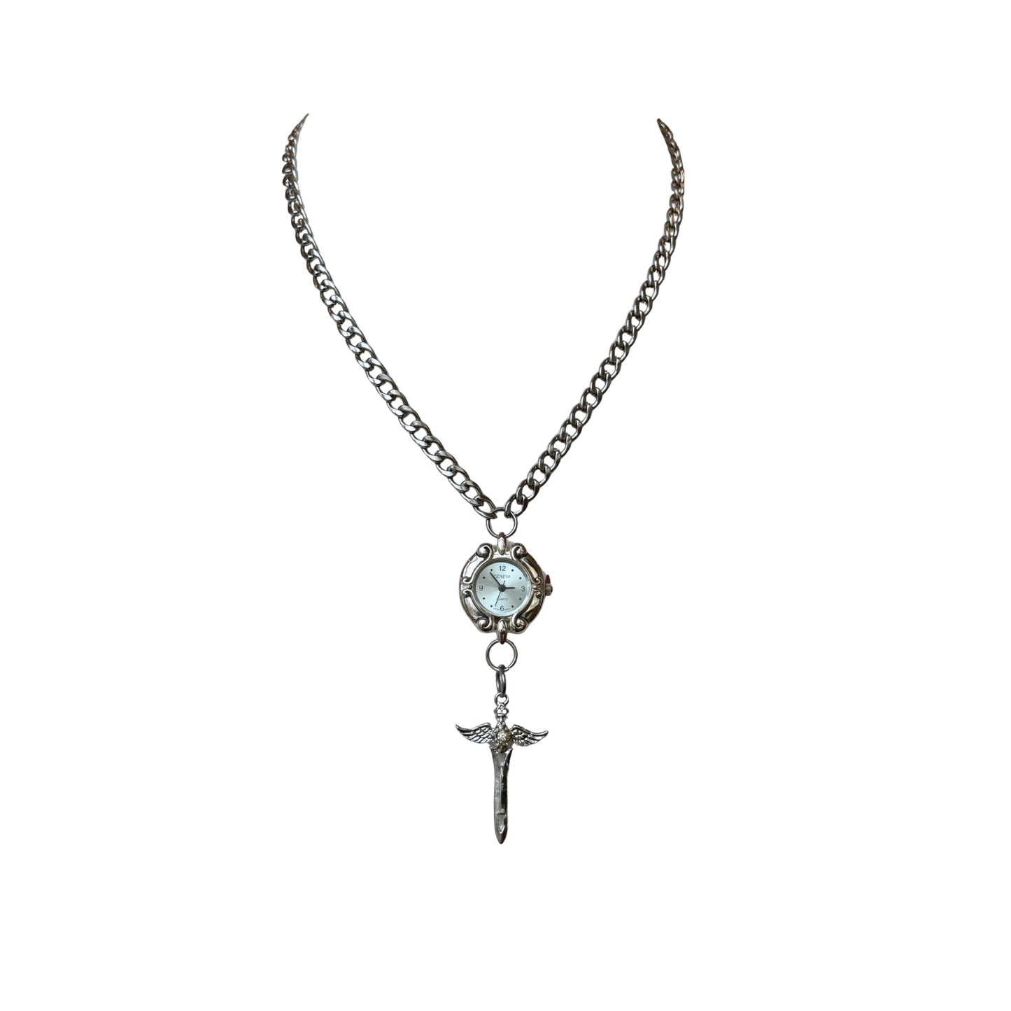 Silver Blue Watch Saber Chain Necklace