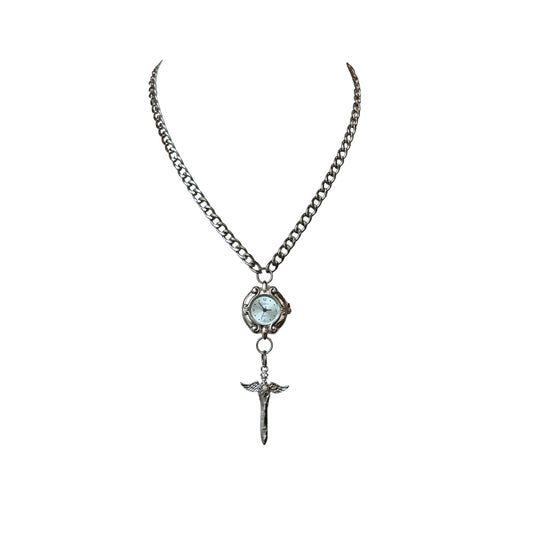 Silver Blue Watch Saber Chain Necklace