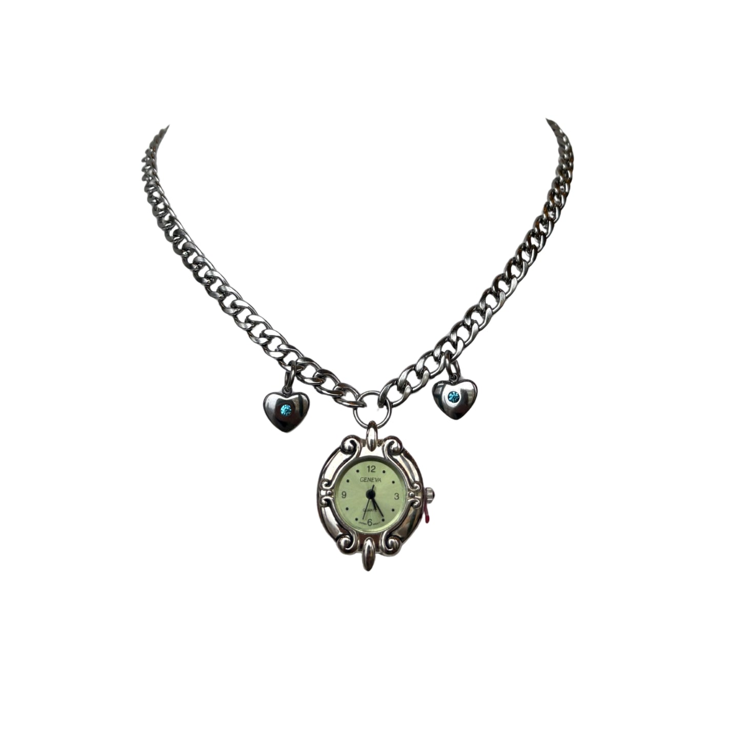 Silver Green Watch Chain Necklace
