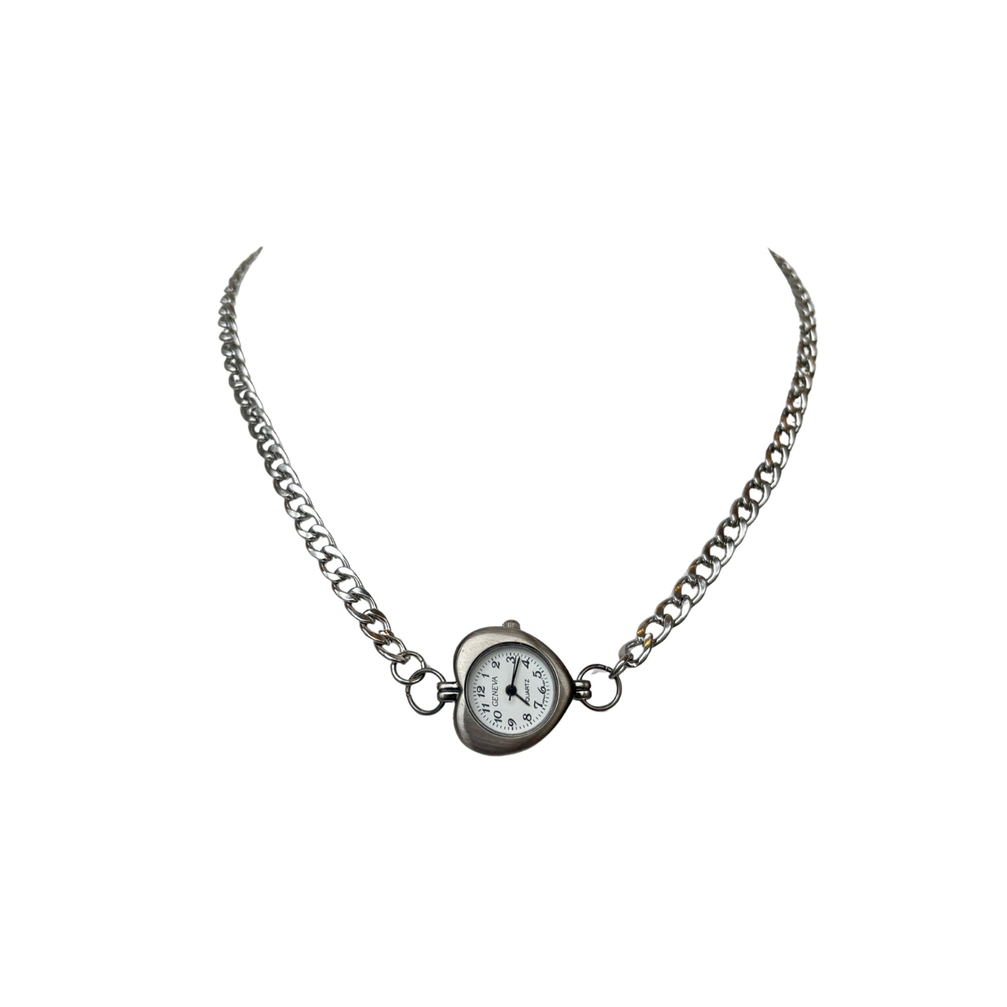 Silver White Heart Watch Chain Necklace