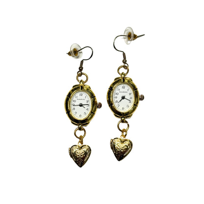 Gold Watch Drop Earrings