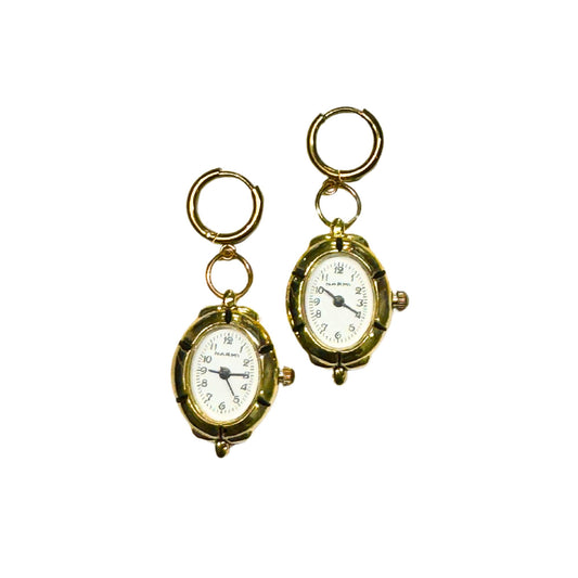 Simple Gold Watch Huggies Earrings