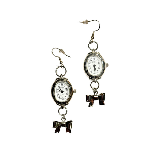 Silver Watch Drop Earrings
