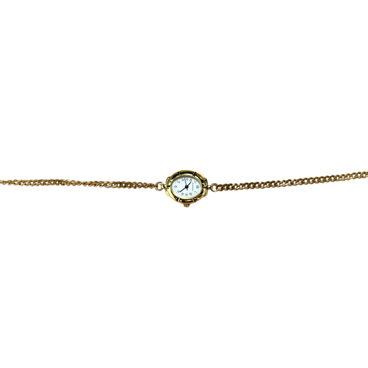 Gold Oval White Watch Choker