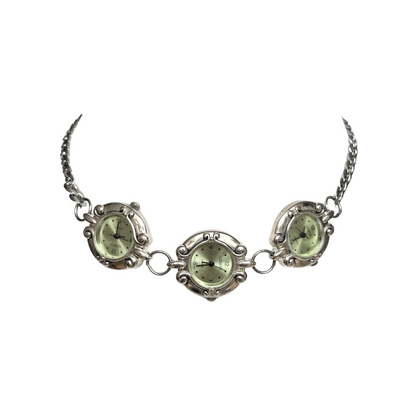 Silver Triple Green Watch Necklace