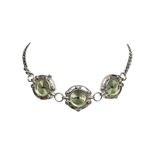 Silver Triple Green Watch Necklace