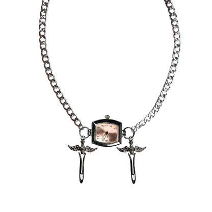 Customize: Single Dial Watch Choker Necklace (Silver)