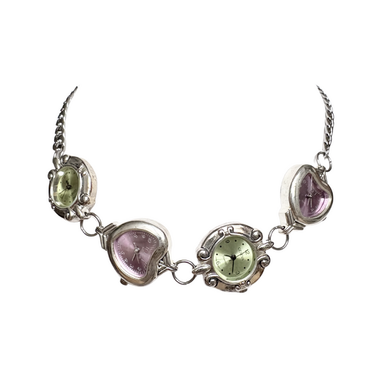 Silver Green and Purple 4-Watch Necklace