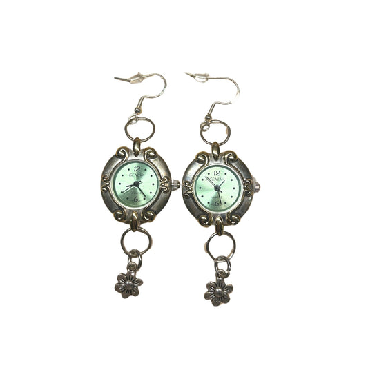 Silver Green Watch Earrings