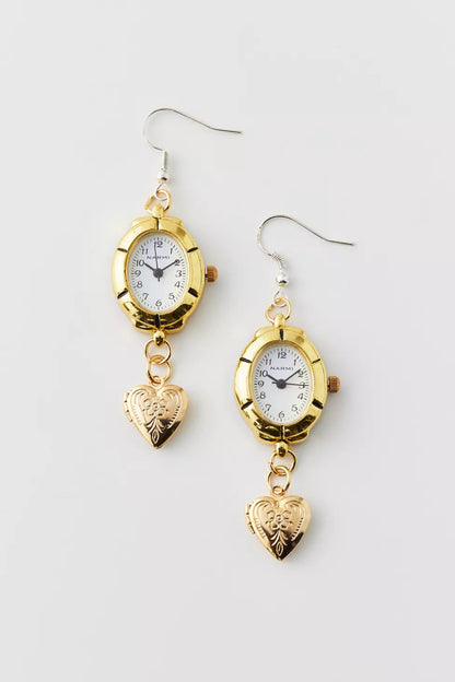 Gold Watch Drop Earrings