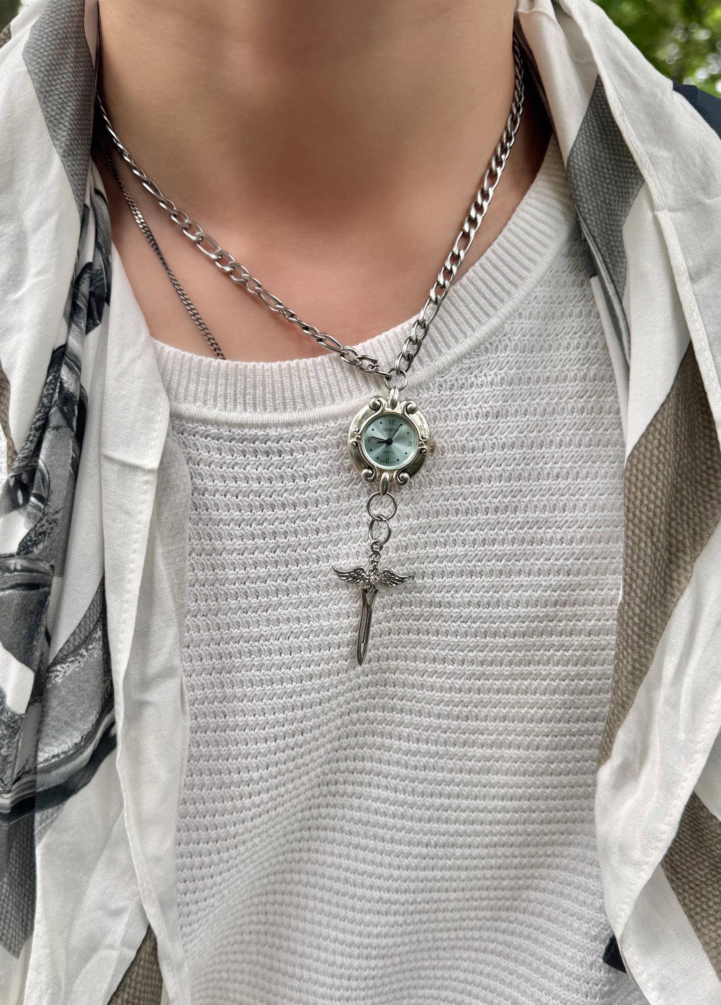 Men's Stainless Steel Blue Watch Necklace