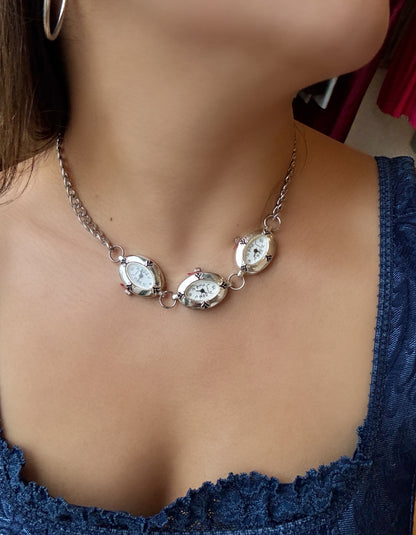 Silver Triple Dainty Watch Necklace