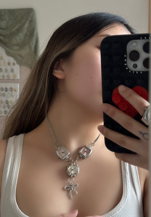 Triple Bow Coquette Necklace