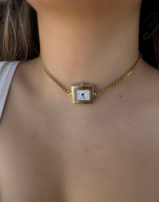 Single Gold Rectangle Watch Necklace