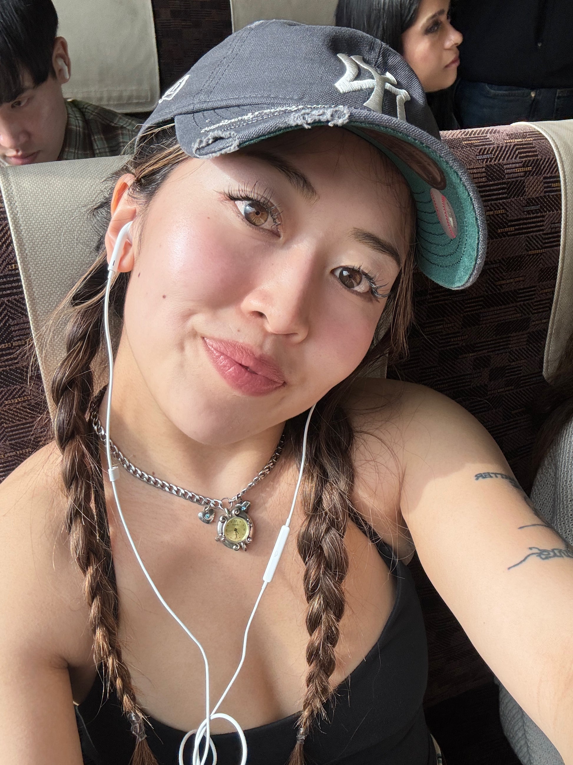 Genz Girl wearing Green Watch Clock Necklace with Charms