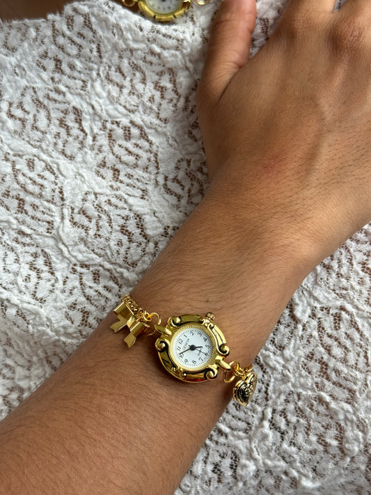 Gold Circular Watch Charm Bracelet
