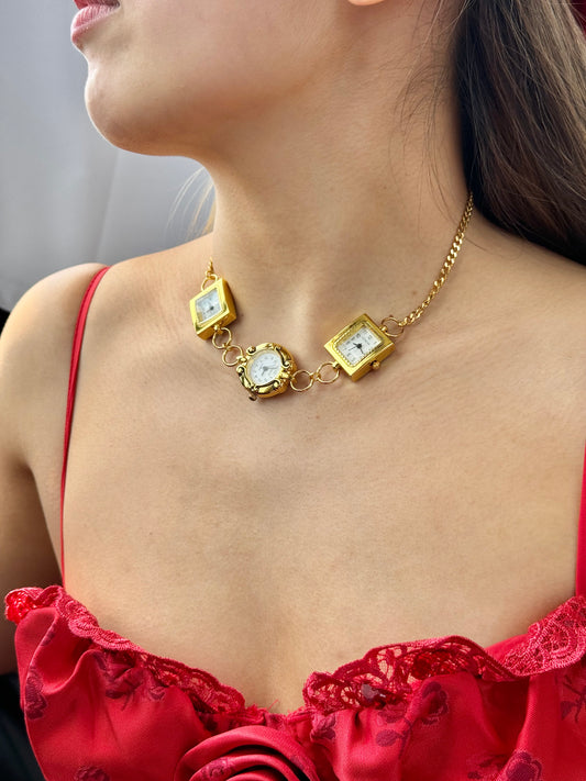 Mixed Shapes Gold Watch Chain Choker