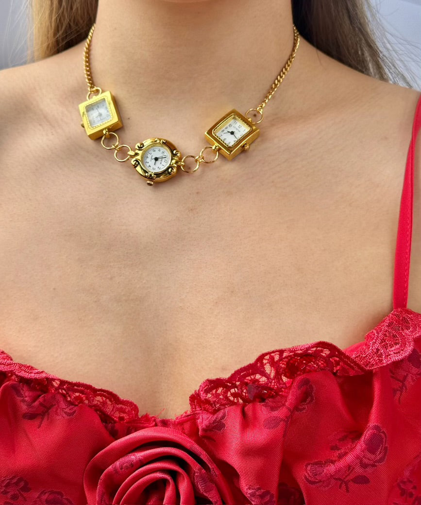 Mixed Shapes Gold Watch Chain Choker