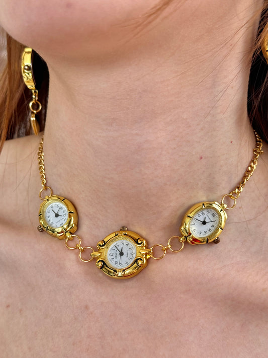 Triple Gold Watch Chain Choker