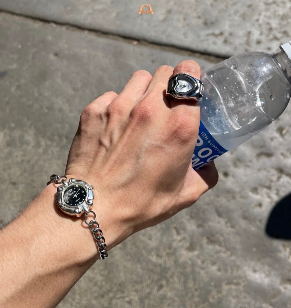 Silver Branded Watch Ring