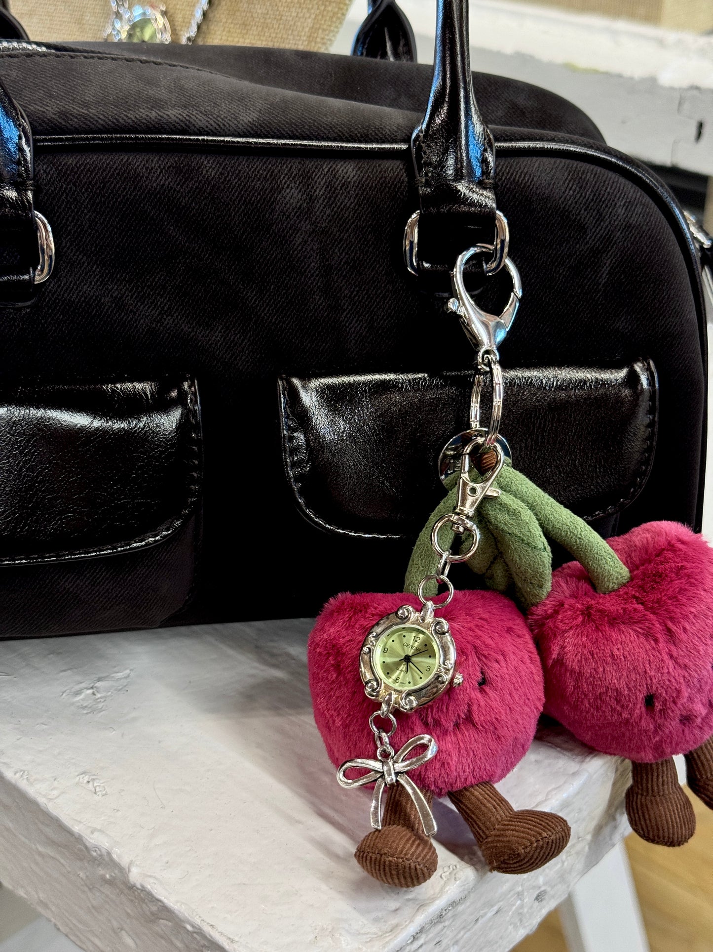 Green Silver Bow Bag Charm