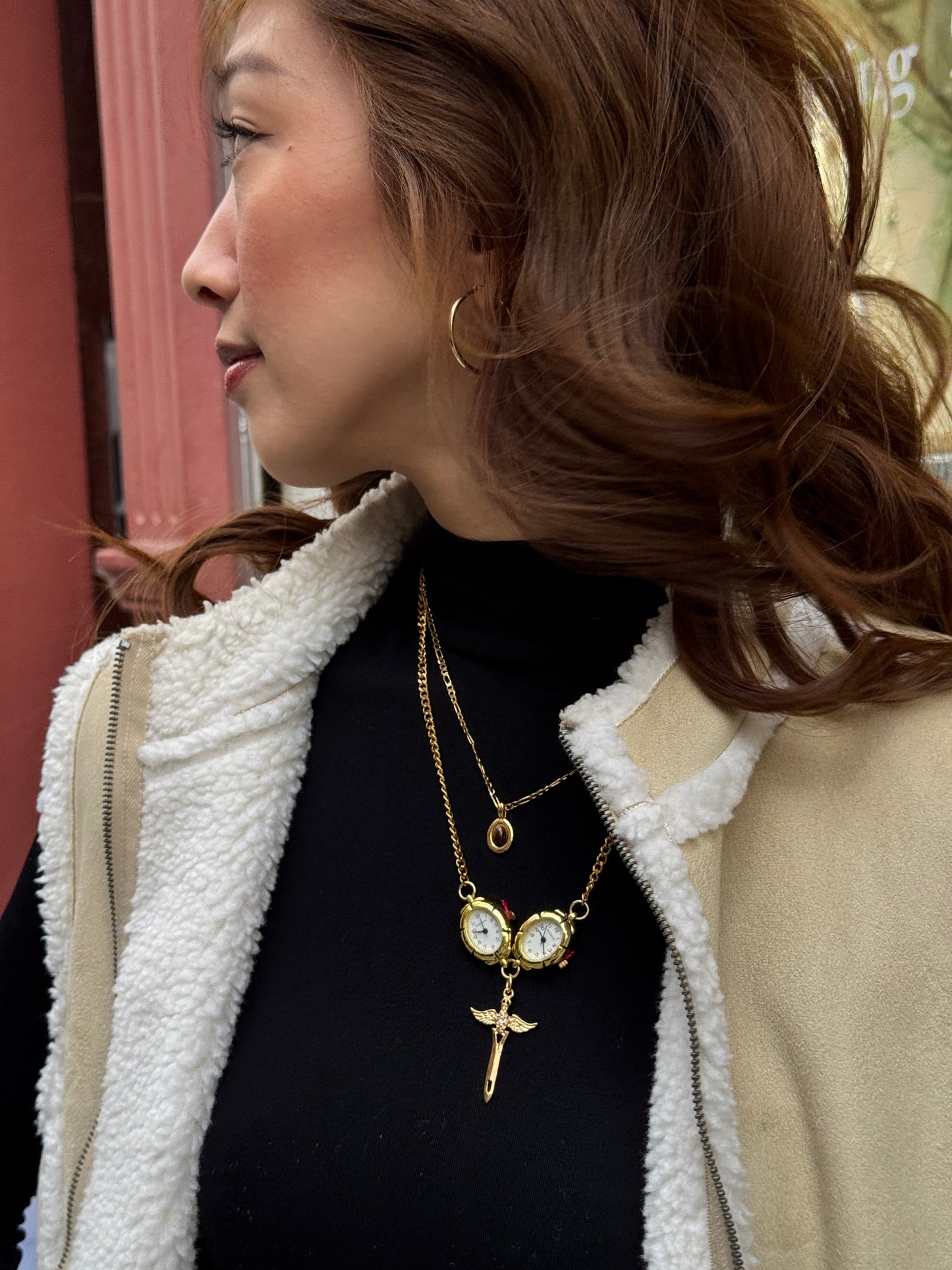 Gold Duo Sword Necklace