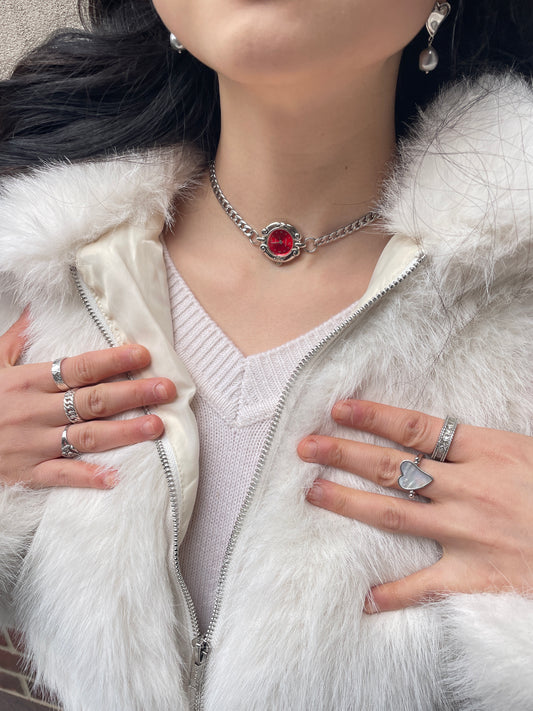Red Bold Silver Watch Necklace