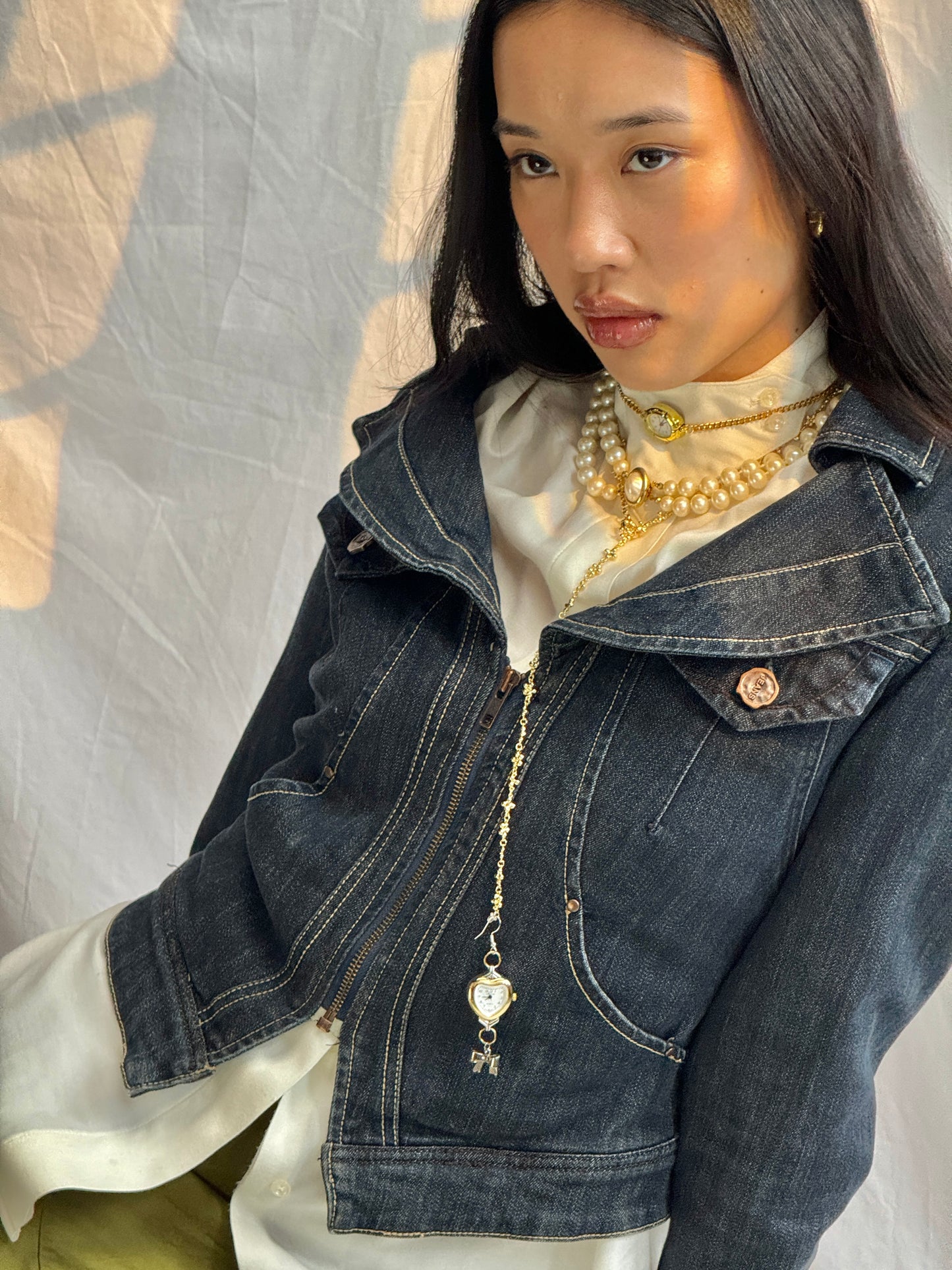 Gold Oval White Watch Choker