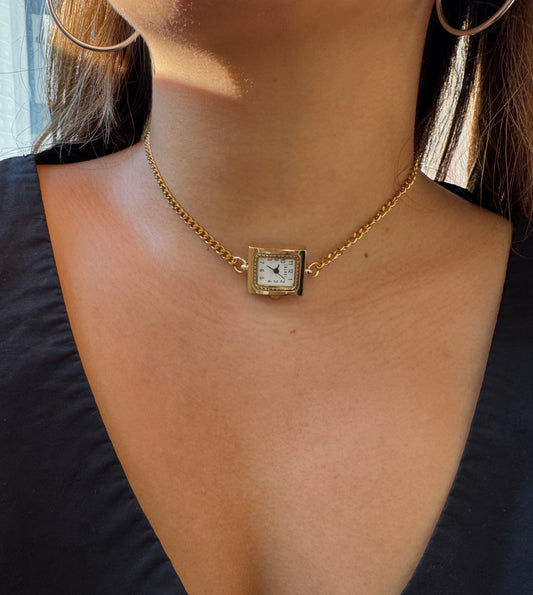 Single Gold Rectangle Watch Necklace