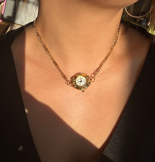Gold White Circle Watch Choker