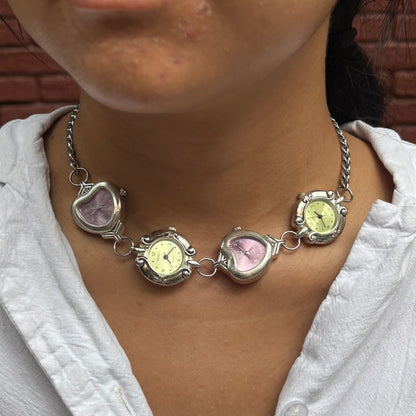 Silver Green and Purple 4-Watch Necklace