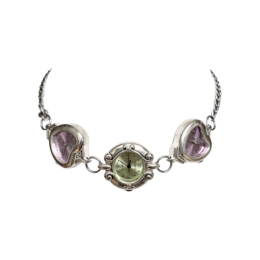 Green and Purple Silver Watch Choker