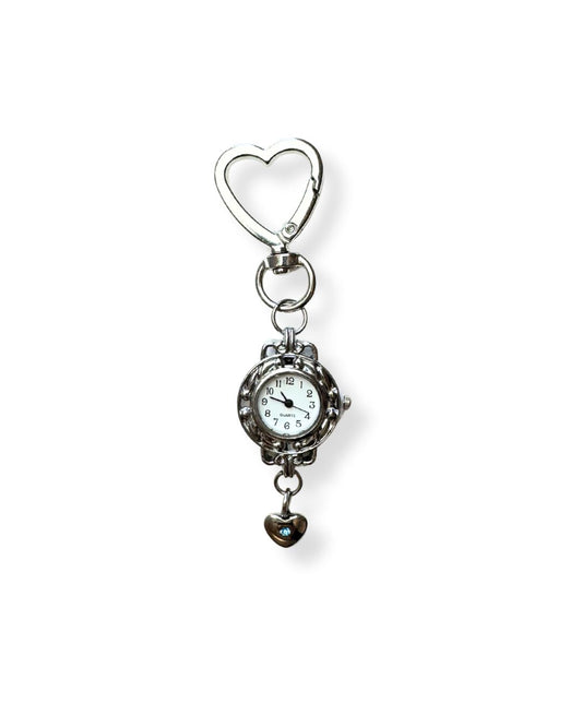 Silver Bag Charm with Blue Gem Heart