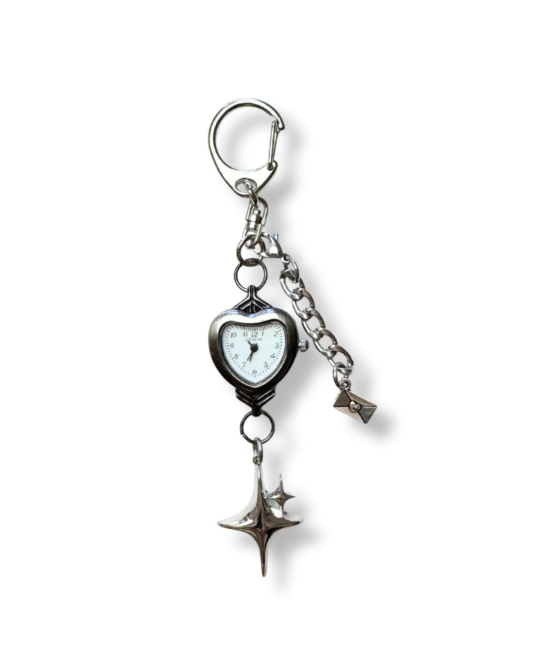 Valentine's Day Silver Heart Bag Charm with Sparkle
