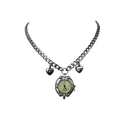 Silver Green Watch Chain Necklace