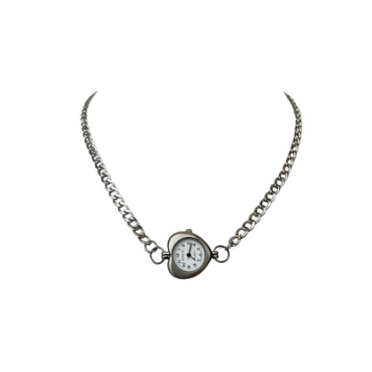 Silver White Heart Watch Chain Necklace