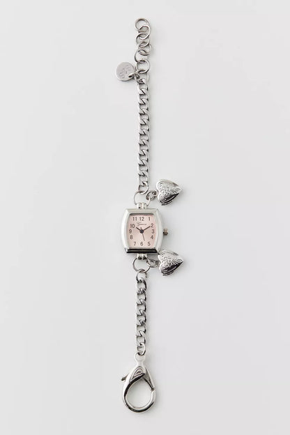 Pink Hearts Silver Watch Bracelet