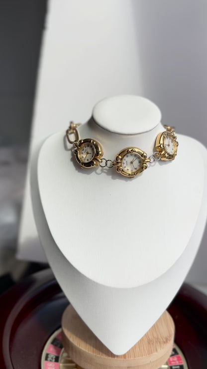 Triple Circular Gold Watch Chain Choker