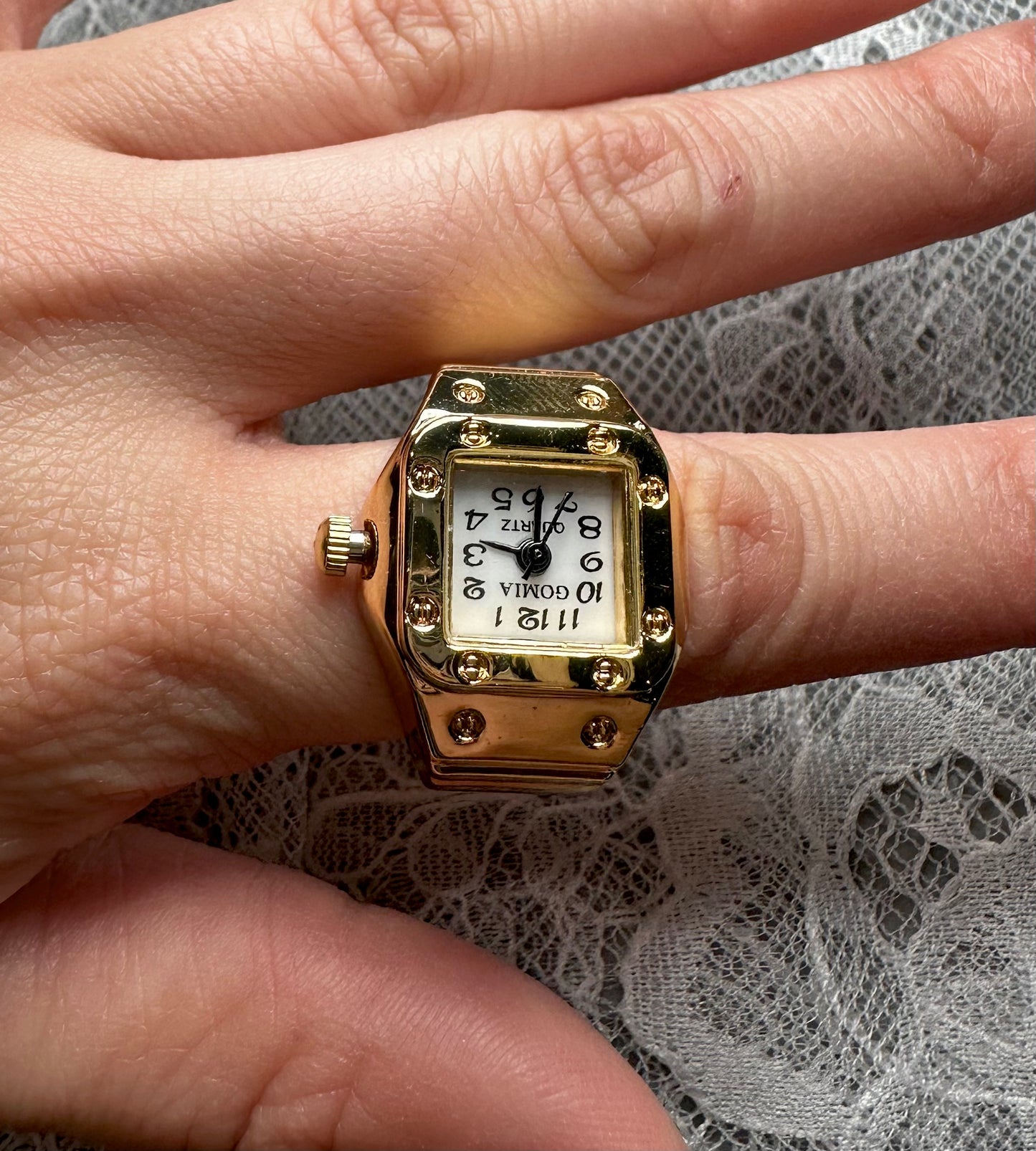 Square Gold Watch Ring Sage & Saber